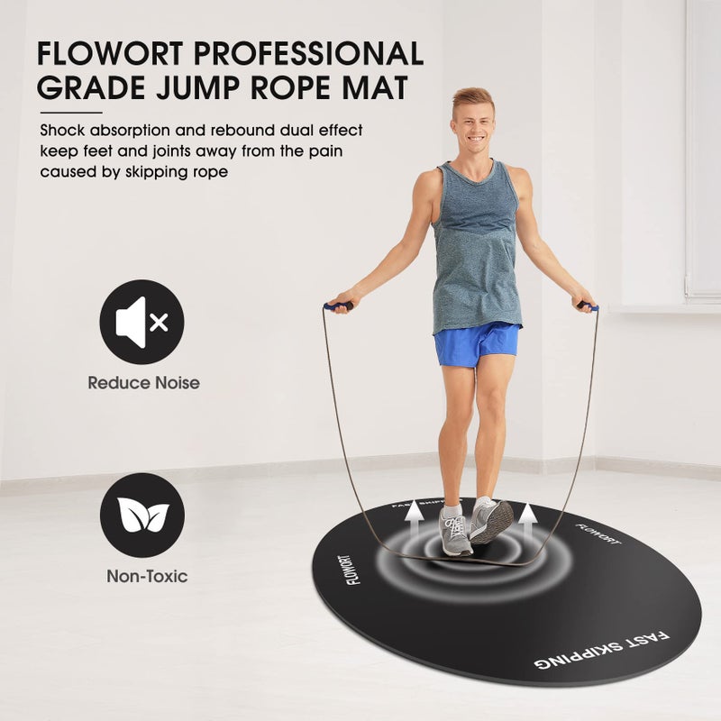 Flowort Jump Rope Matï¼ŒLarge Rubber Exercise Indoor Outdoorï¼ŒShock Absorbing Mat Non-Slip Oval Design for Floor & Rope Protection, Workout Mats for Home Gym Flooring(Black) - Image 2