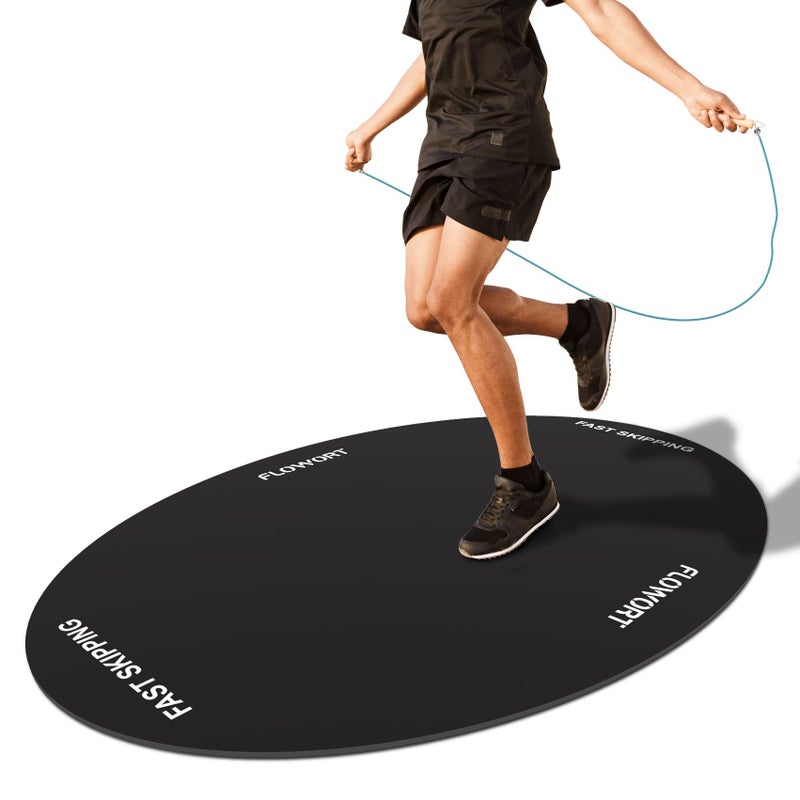 Flowort Jump Rope Matï¼ŒLarge Rubber Exercise Indoor Outdoorï¼ŒShock Absorbing Mat Non-Slip Oval Design for Floor & Rope Protection, Workout Mats for Home Gym Flooring(Black) - Image 1