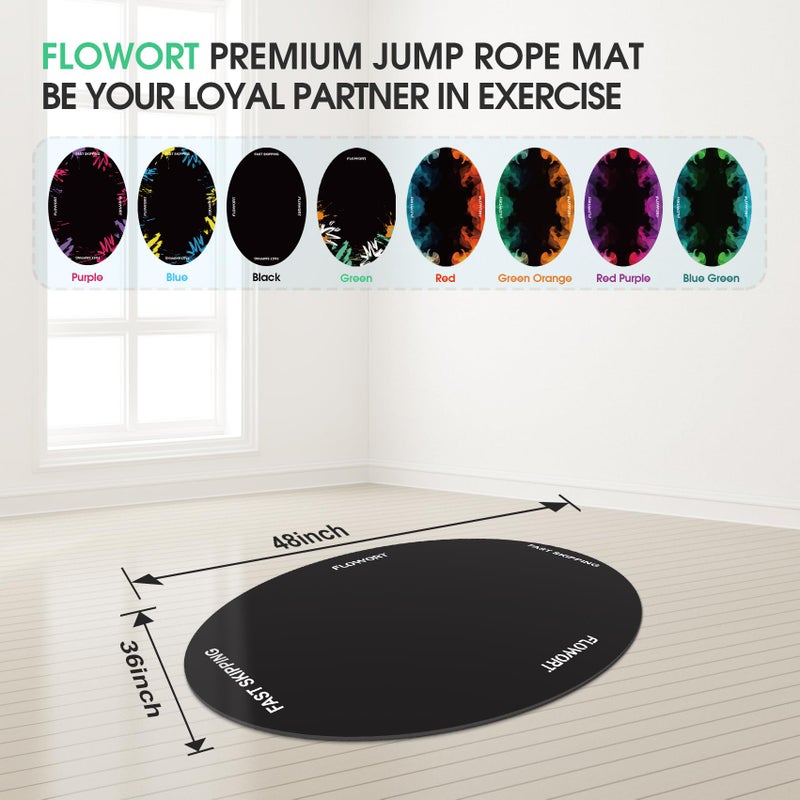 Flowort Jump Rope Matï¼ŒLarge Rubber Exercise Indoor Outdoorï¼ŒShock Absorbing Mat Non-Slip Oval Design for Floor & Rope Protection, Workout Mats for Home Gym Flooring(Black) - Image 3