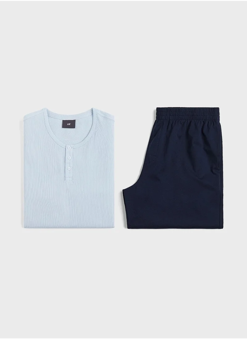 H&M Buttoned Neck Top & Shorts Set