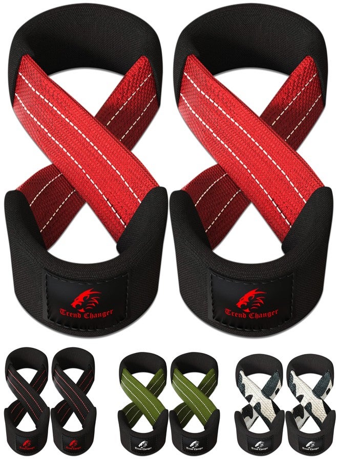 Trend Changer Figure 8 Lifting Strap Padded Deadlift Straps Heavy Duty Weight Lifting Straps Strongman Axle Bar Straps Weightlifting Wrist Wraps (Small (Upto 6.0'' Wrist Circumference), Red White) - Image 1