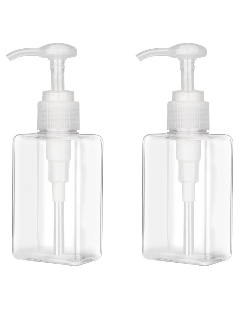 Jans 100ml (3.4oz) Pump Bottle Dispenser Jansburg 2 Pack Refillable Flat Square Plastic Lotion Dispenser Leakproof Empty Lotion Pump Bottle for Essential Oil Soap Lotion Shampoo Clear  - Image 1