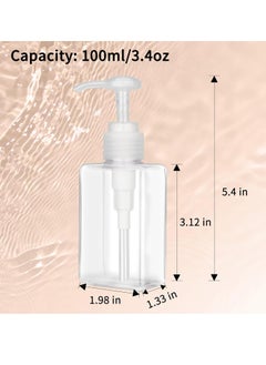 Jans 100ml (3.4oz) Pump Bottle Dispenser Jansburg 2 Pack Refillable Flat Square Plastic Lotion Dispenser Leakproof Empty Lotion Pump Bottle for Essential Oil Soap Lotion Shampoo Clear  - Image 2