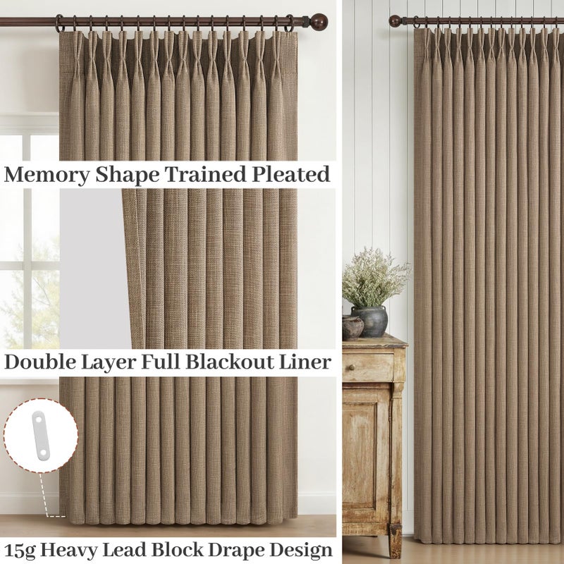 PleatedDrapes Rust Brown Pinch Pleated Blackout Curtains 96 Inches Long for Living Room, Natural Linen Memory Trained Privacy Rustic Curtain 8FT Length 2 Panel Set Insulated Soundproof Two Layer Viral Window Drapes - Image 4