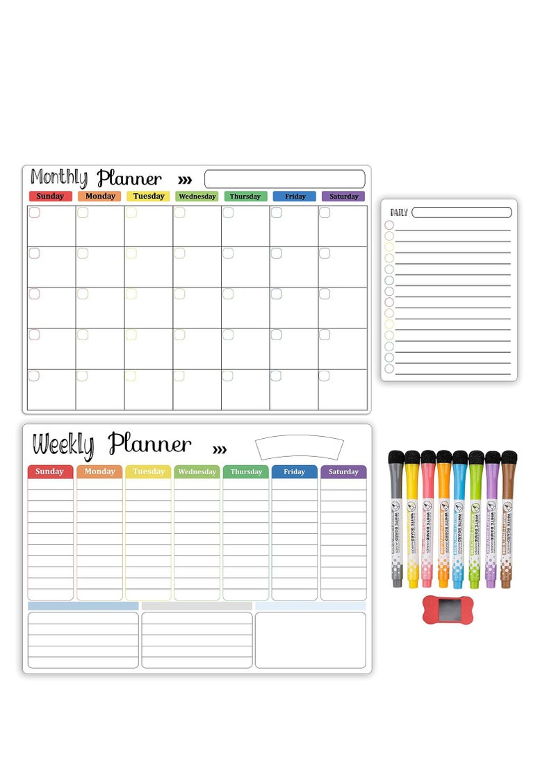Cool Baby - COOLBABY Magnetic Dry Erase Calendar Whiteboard for Refrigerator 3 Boards Included Monthly Weekly Daily Calendar Whiteboard for Family Planner Kitchen Schedule Board 6 Markers 1 Eraser - Image 1