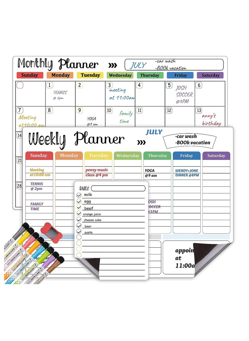 Cool Baby - COOLBABY Magnetic Dry Erase Calendar Whiteboard for Refrigerator 3 Boards Included Monthly Weekly Daily Calendar Whiteboard for Family Planner Kitchen Schedule Board 6 Markers 1 Eraser - Image 1