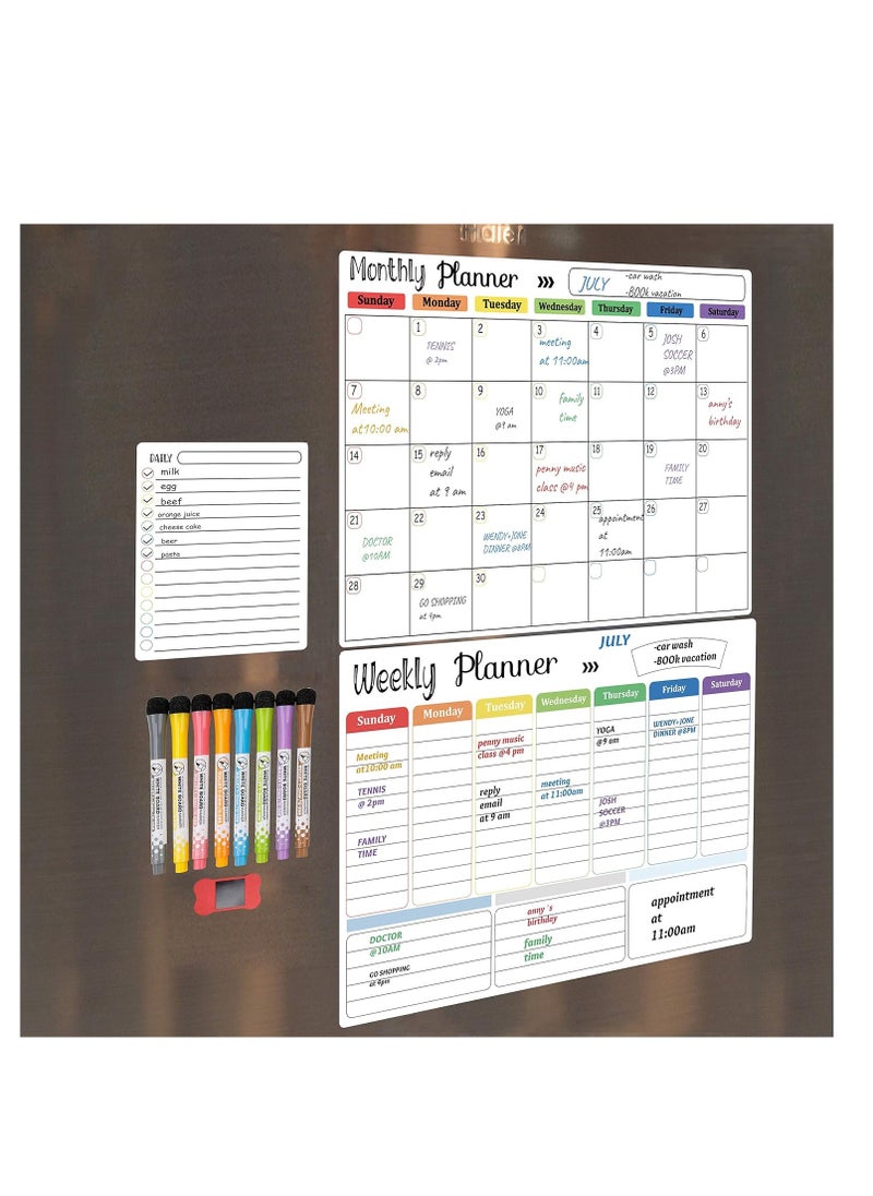 Cool Baby - COOLBABY Magnetic Dry Erase Calendar Whiteboard for Refrigerator 3 Boards Included Monthly Weekly Daily Calendar Whiteboard for Family Planner Kitchen Schedule Board 6 Markers 1 Eraser - Image 1