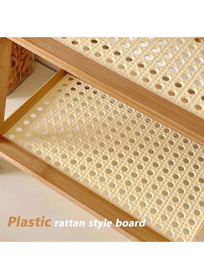 ShebSheb Modern Bamboo Kitchen Storage Rack, Double-Layer Coffee Station Organizer, Wicker-Look Cabinet Organizer,Spice Storage Rack, Desktop Shelf for Kitchen, Dormitory, and Office - Image 2