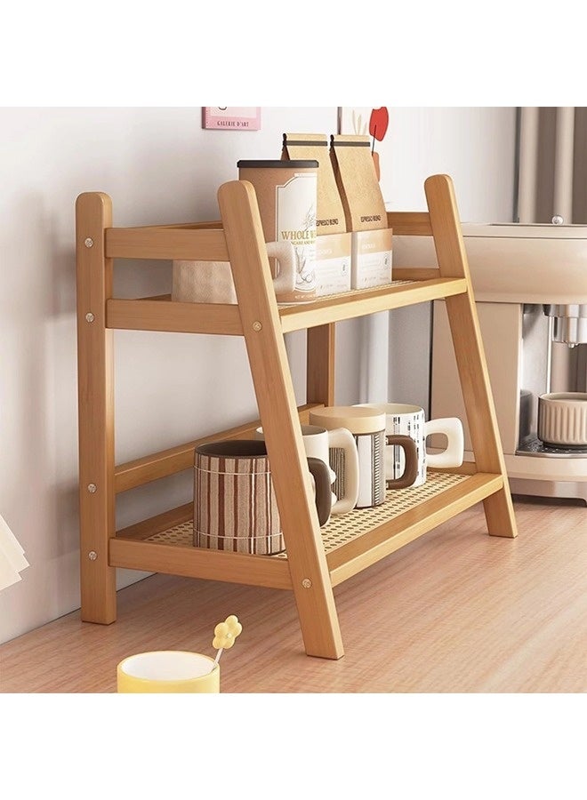 ShebSheb Modern Bamboo Kitchen Storage Rack, Double-Layer Coffee Station Organizer, Wicker-Look Cabinet Organizer,Spice Storage Rack, Desktop Shelf for Kitchen, Dormitory, and Office - Image 4