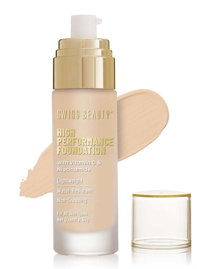 Swiss Beauty Swiss Beauty High Performance Foundation Water Resistant Medium to Buildable Coverage Lightweight Easy to Blend With Vitamin C and Niacinamide Natural Beige 55g - Image 1