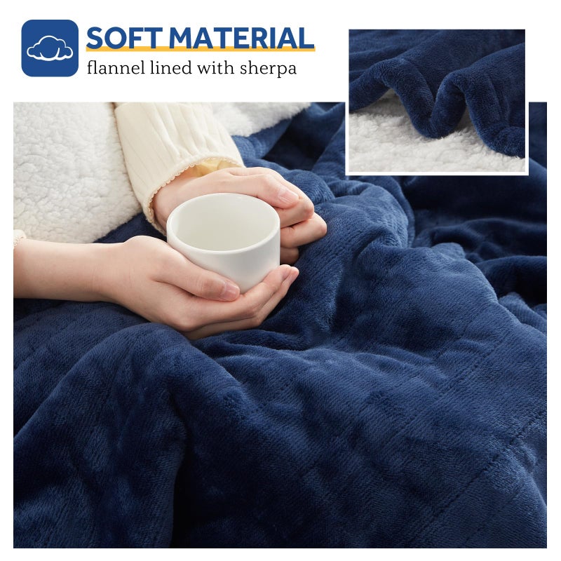 SEALY Heated Throw Blanket, Flannel & Sherpa Electric Throw with 6 Heat Setting & 2-10 Hours Auto Shut Off, Machine Washable, 50x60 Inch, Navy - Image 5