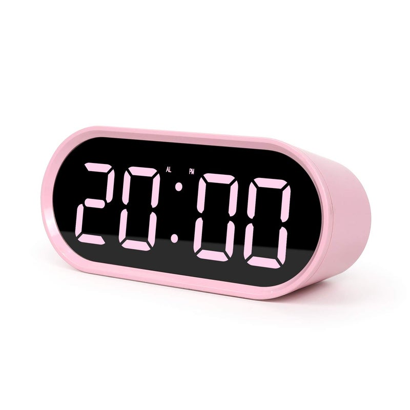 mooas Pop Mirror Digital Alarm Clock LED Desk Pink Clock with Nightlight Snooze Temperature Battery Operated Small Size Cute Mini Clock for Kids Girls Bedroom Livingroom Office Pink