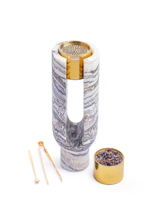Layers Ofra Jurassic Travertine Large Incense Burner Holder – Natural Marble – With Gold or Black Incense Burner - Image 1