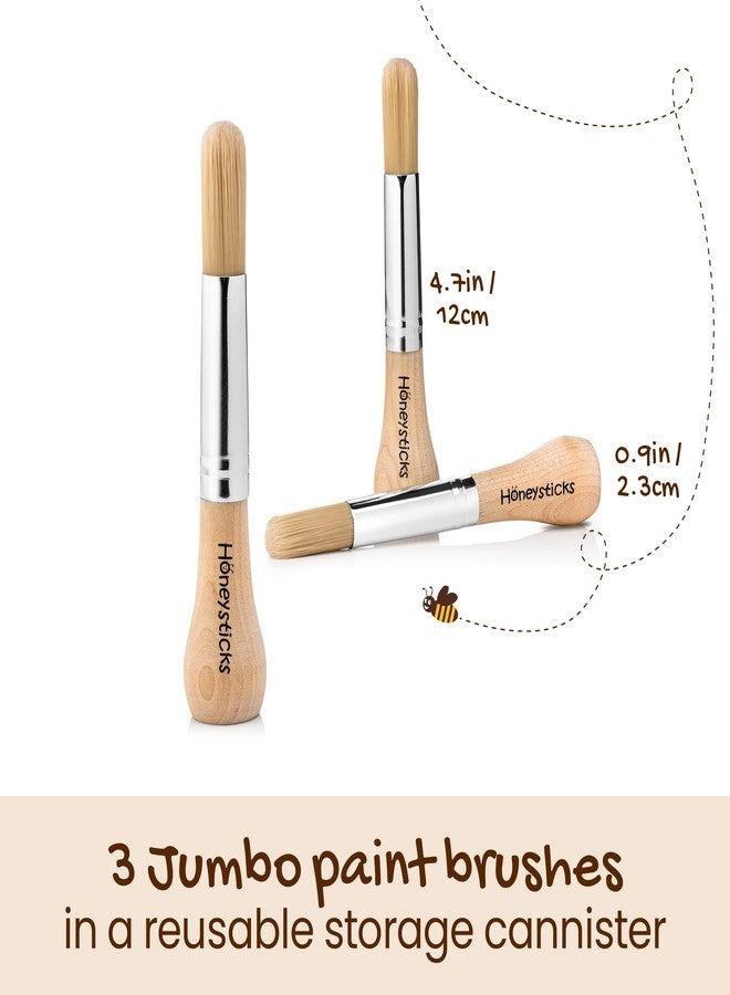 Honeysticks My First Paint Brush Set - 3 Pack: Ideal for Babies and Toddlers. Jumbo Brushes with Chubby Wood Handles for Easy Grip, Vegan. Includes Handy Storage Container - Image 2