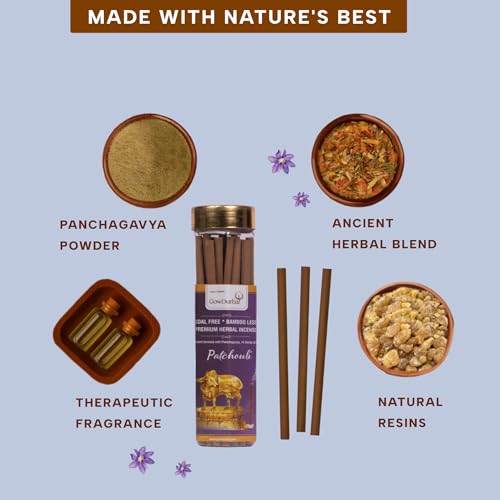 GOW DURBAR GowDurBar Bamboo-Less Patchouli Agarbatti 75g (Pack of 2) | Organic Incense Sticks with Panchagavya & Herbs | Eco-Friendly, Rejuvenating Aroma | for Pooja, Yoga & Meditation - Image 4