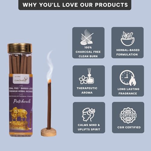 GOW DURBAR GowDurBar Bamboo-Less Patchouli Agarbatti 75g (Pack of 2) | Organic Incense Sticks with Panchagavya & Herbs | Eco-Friendly, Rejuvenating Aroma | for Pooja, Yoga & Meditation - Image 3