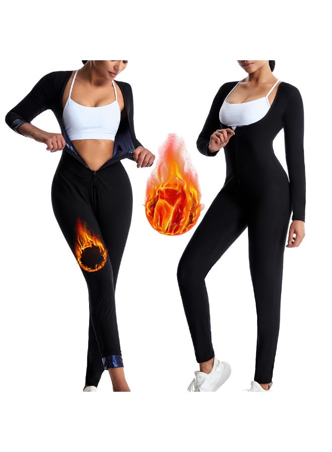 Bincoo Sauna Suit for Women,  Full Body Sweat Jumpsuit Waist Trainers， One-Piece Body Shaping Suit Suitable, Long Sleeve & Pants Burn More, Sweat More for Home Gym Fitness, Daily Fashion Attire, Postpartum Recovery, Weight loss and weight reduction, smoothing out loose areas, exercise, yoga, hiking, running, sports （Black, L) - Image 1