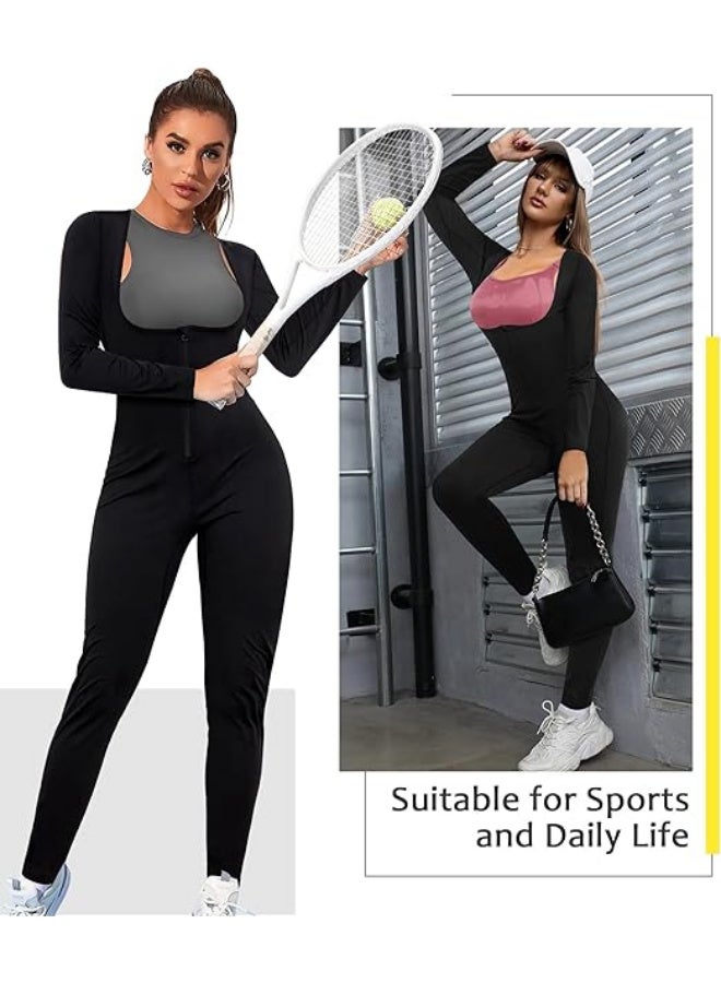 Bincoo Sauna Suit for Women,  Full Body Sweat Jumpsuit Waist Trainers， One-Piece Body Shaping Suit Suitable, Long Sleeve & Pants Burn More, Sweat More for Home Gym Fitness, Daily Fashion Attire, Postpartum Recovery, Weight loss and weight reduction, smoothing out loose areas, exercise, yoga, hiking, running, sports （Black, L) - Image 5