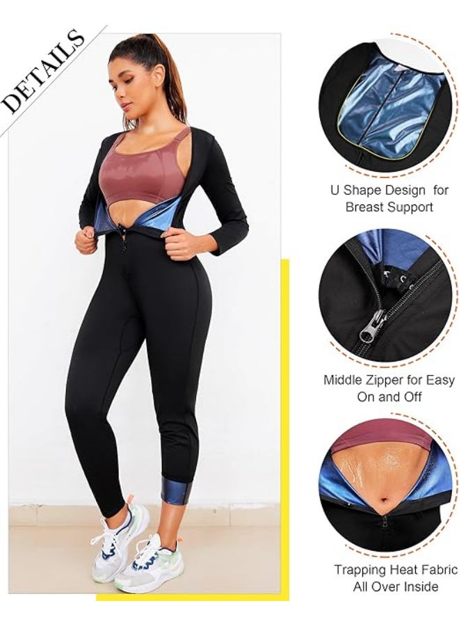 Bincoo Sauna Suit for Women,  Full Body Sweat Jumpsuit Waist Trainers， One-Piece Body Shaping Suit Suitable, Long Sleeve & Pants Burn More, Sweat More for Home Gym Fitness, Daily Fashion Attire, Postpartum Recovery, Weight loss and weight reduction, smoothing out loose areas, exercise, yoga, hiking, running, sports （Black, L) - Image 4