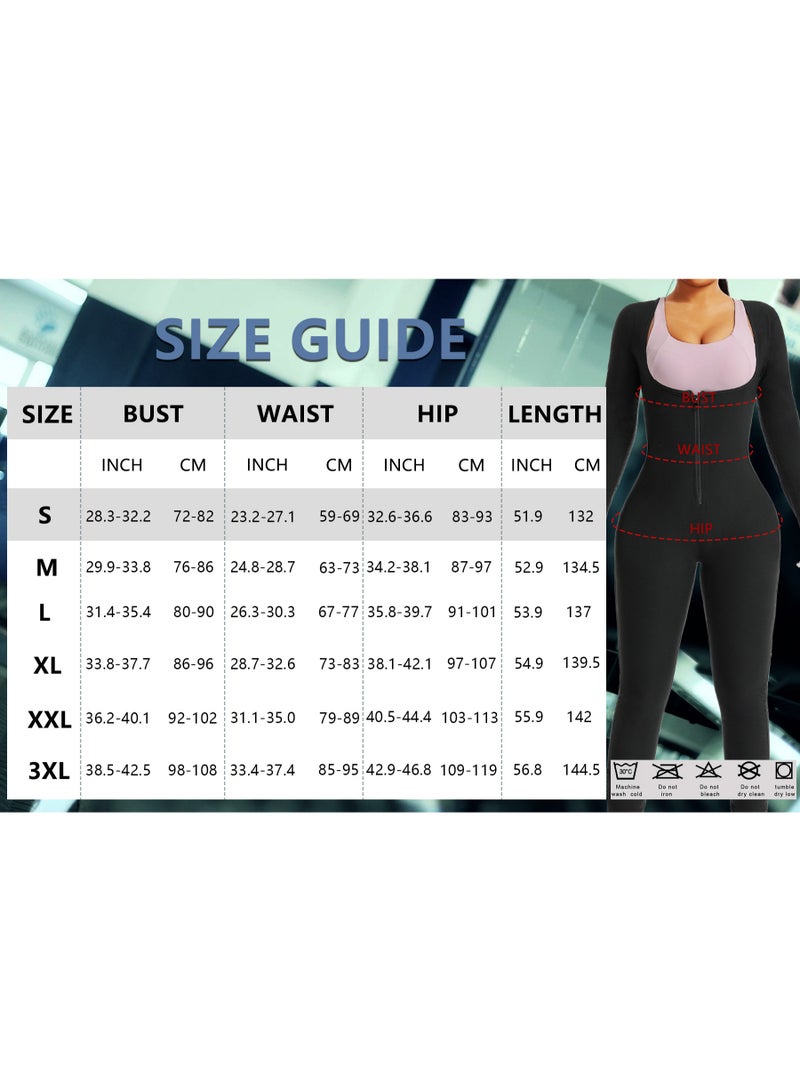 Bincoo Sauna Suit for Women,  Full Body Sweat Jumpsuit Waist Trainers， One-Piece Body Shaping Suit Suitable, Long Sleeve & Pants Burn More, Sweat More for Home Gym Fitness, Daily Fashion Attire, Postpartum Recovery, Weight loss and weight reduction, smoothing out loose areas, exercise, yoga, hiking, running, sports （Black, L) - Image 3