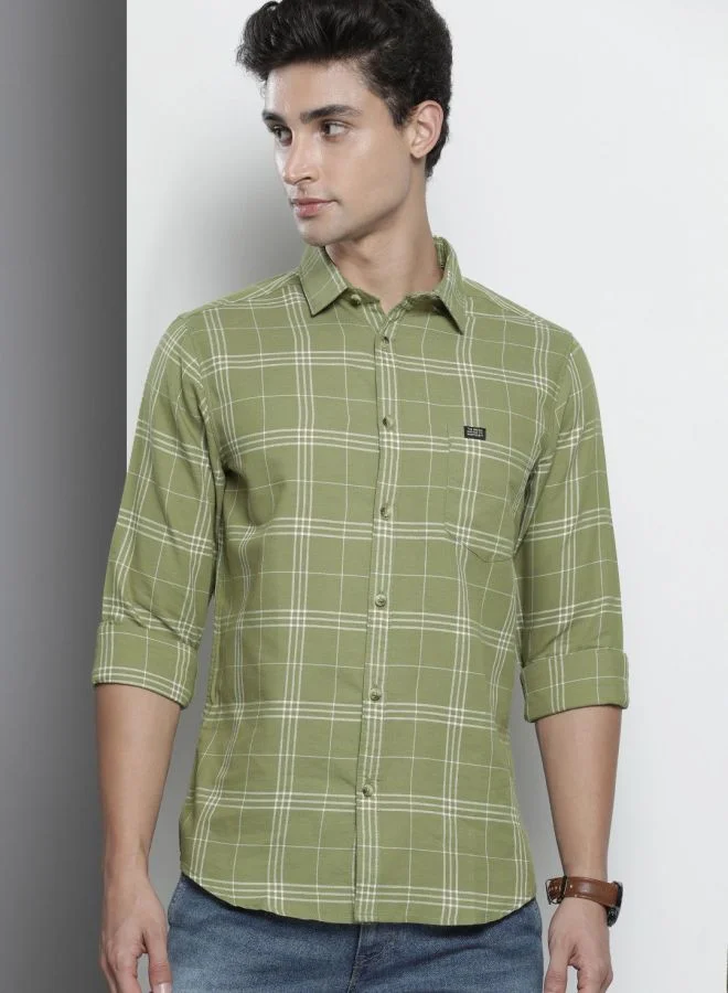 The Indian Garage Co Men Slim Fit Checkered Full Sleeves Spread Collar Casual Shirt