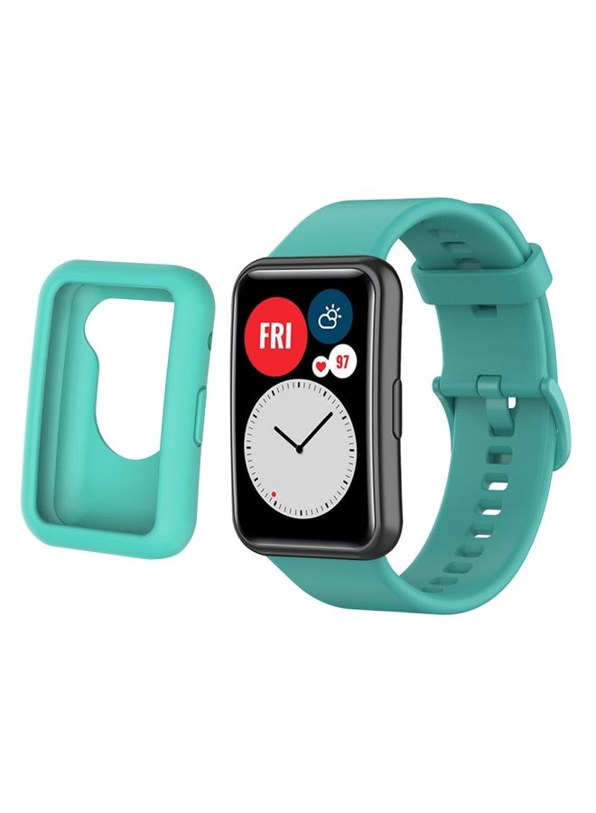 Replacement Strap For Huawei Watch Fit Protective Silicone Case + Silicone Watch Band Kit Teal