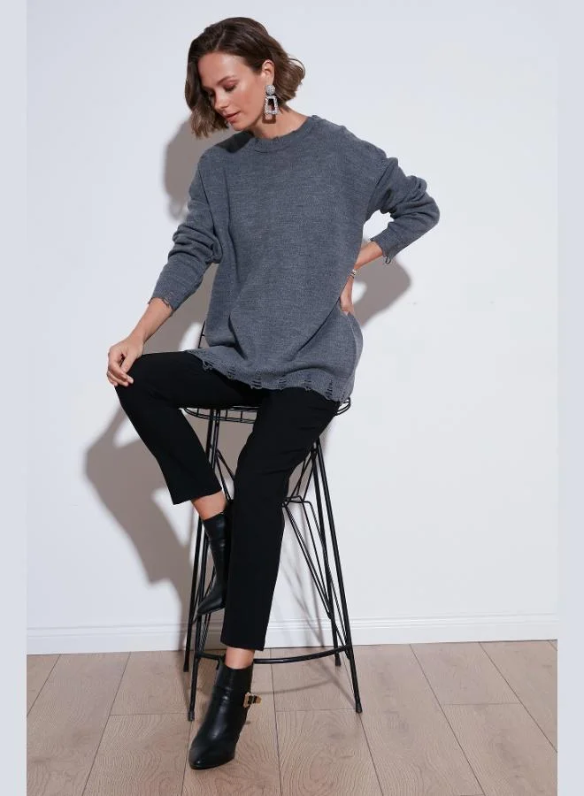 Lela Lela Crew Neck Ripped Knit Sweater Women's SWEATER 4616167