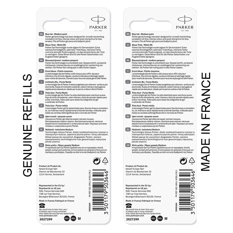 Parker Quink Refill Ink for Ballpoint Ball Pens, Medium Point, Blue Ink, 4-Total refills ( 30526PP-2PK) - Image 2