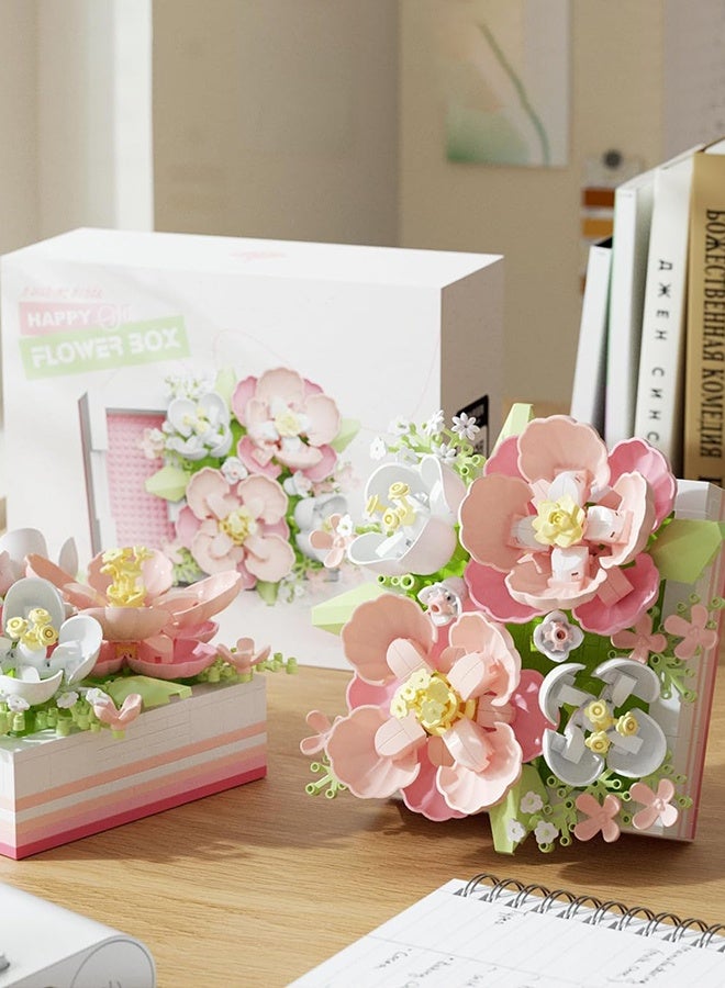 أورجنيزر صندوق مجوهرات على شكل مكعبات بناء على شكل زهرة يمكن دفعه وسحبه لفتحه، مكعبات بناء مركزية على شكل زهرة، صندوق خاتم اقتراح، أفكار هدايا عيد الحب، ألعاب، هدايا، همسة رومانسية (زهرة الكركديه 494 قطعة) - Image 5