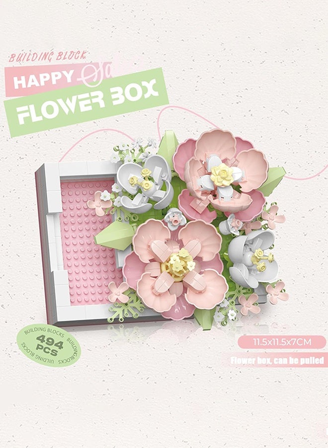 أورجنيزر صندوق مجوهرات على شكل مكعبات بناء على شكل زهرة يمكن دفعه وسحبه لفتحه، مكعبات بناء مركزية على شكل زهرة، صندوق خاتم اقتراح، أفكار هدايا عيد الحب، ألعاب، هدايا، همسة رومانسية (زهرة الكركديه 494 قطعة) - Image 2