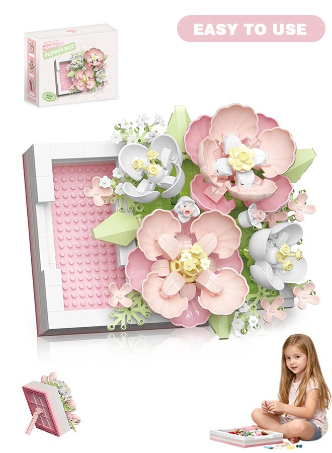أورجنيزر صندوق مجوهرات على شكل مكعبات بناء على شكل زهرة يمكن دفعه وسحبه لفتحه، مكعبات بناء مركزية على شكل زهرة، صندوق خاتم اقتراح، أفكار هدايا عيد الحب، ألعاب، هدايا، همسة رومانسية (زهرة الكركديه 494 قطعة) - Image 1
