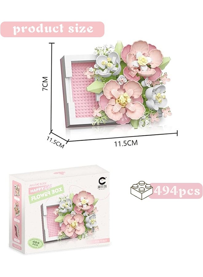 أورجنيزر صندوق مجوهرات على شكل مكعبات بناء على شكل زهرة يمكن دفعه وسحبه لفتحه، مكعبات بناء مركزية على شكل زهرة، صندوق خاتم اقتراح، أفكار هدايا عيد الحب، ألعاب، هدايا، همسة رومانسية (زهرة الكركديه 494 قطعة) - Image 3