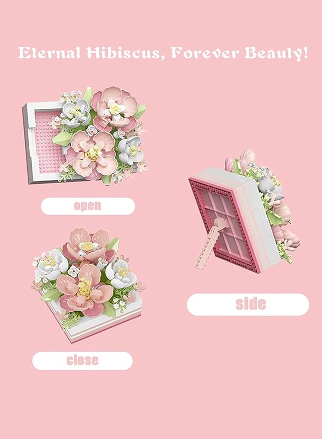 أورجنيزر صندوق مجوهرات على شكل مكعبات بناء على شكل زهرة يمكن دفعه وسحبه لفتحه، مكعبات بناء مركزية على شكل زهرة، صندوق خاتم اقتراح، أفكار هدايا عيد الحب، ألعاب، هدايا، همسة رومانسية (زهرة الكركديه 494 قطعة) - Image 4