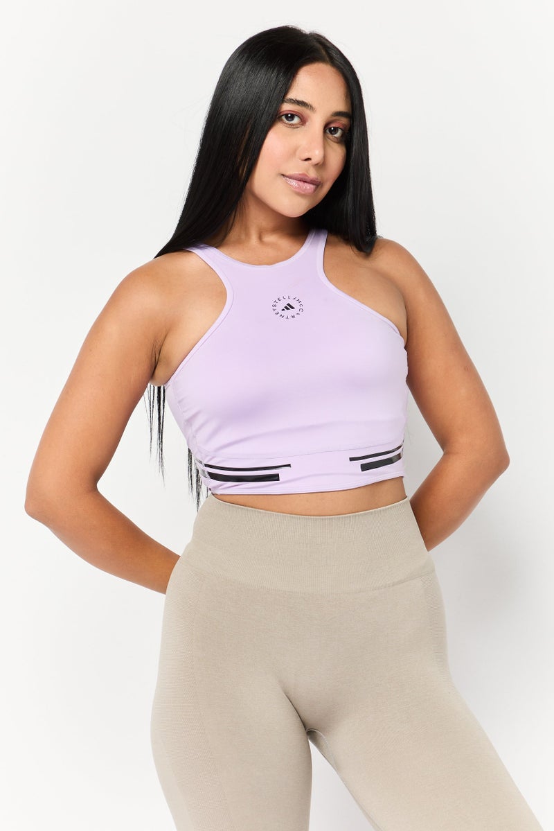 Adidas Women Brand Logo Padded Training Sports Bra, Lavender - Image 1