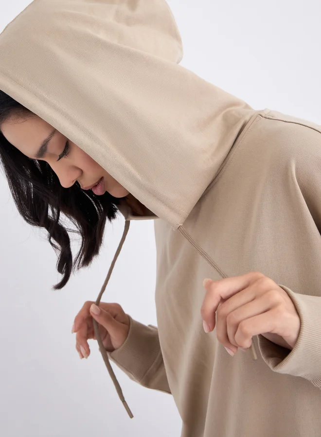 ستايلي Styli Tan Graphic Print Longline Oversized Hoodie
