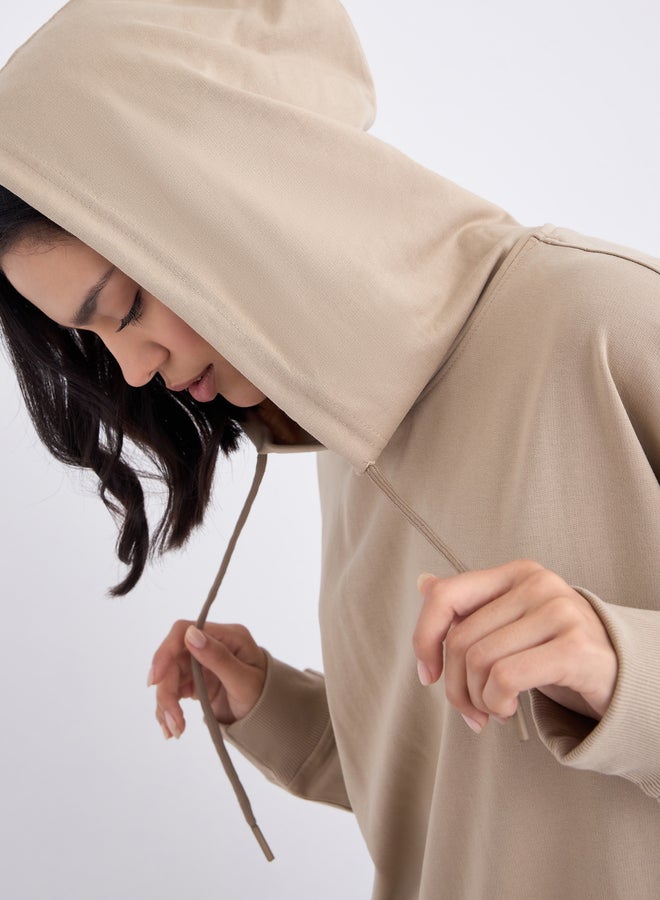 Styli Tan Graphic Print Longline Oversized Hoodie - Image 4