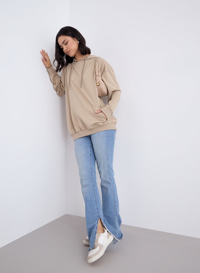 Styli Tan Graphic Print Longline Oversized Hoodie - Image 2