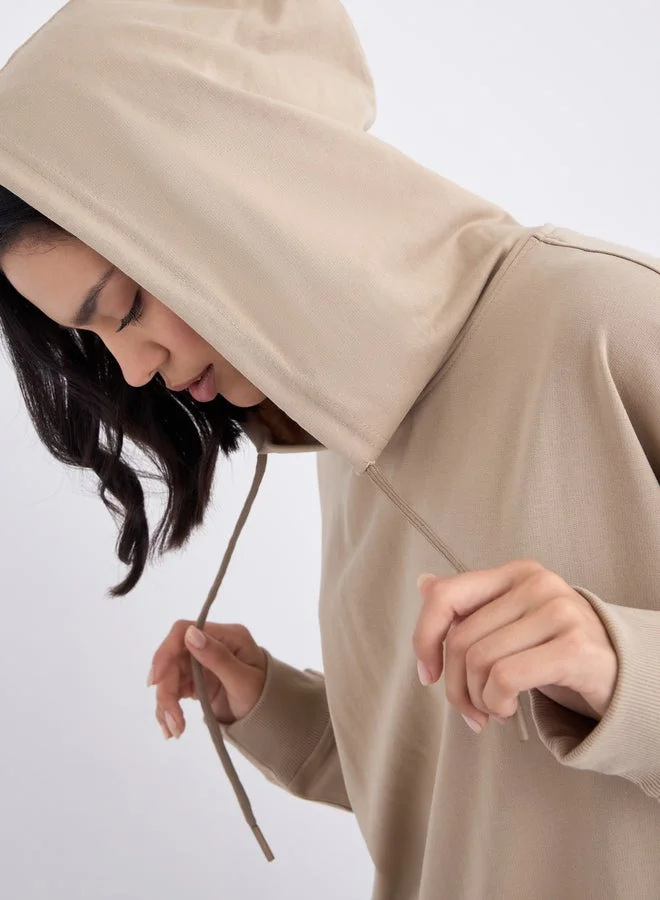 Styli  Styli Tan Graphic Print Longline Oversized Hoodie for Women | Best Price UAE