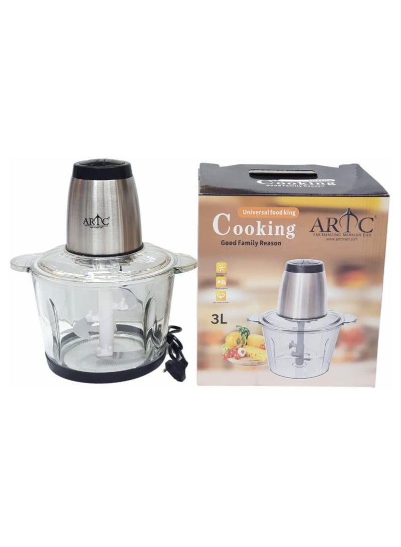 ARTC محضر طعام سعة 3 لتر من الفولاذ المقاوم للصدأ 300 واط قابل للفصل متعدد الوظائف موفر للجهد لفرم اللحوم والخضروات - Image 1