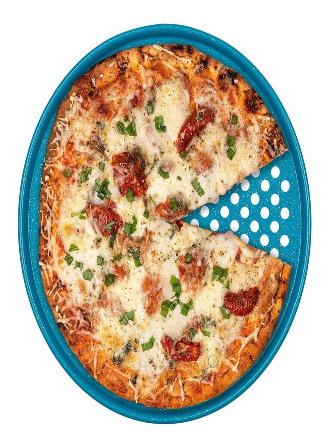 casaWare Perforated Pizza Pan 12-inch, Ceramic Coated NonStick (Blue Granite) - Image 2