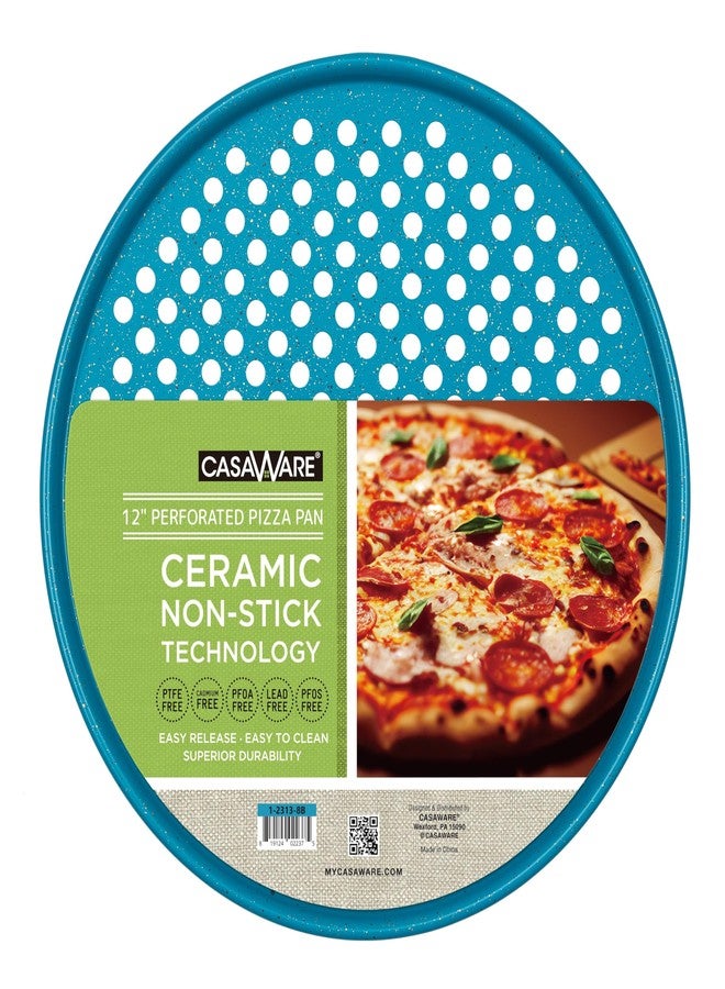 casaWare Perforated Pizza Pan 12-inch, Ceramic Coated NonStick (Blue Granite) - Image 1