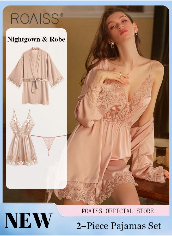 2-Piece Set of Women Pajamas with V-Neck Design Women Home Wear Set Same Color Outer Robe and Lace Element Nightgown - pzsku/Z5C4EAB34A0C35CE9F1D9Z/45/_/1715571088/74781e9f-751d-4a73-92f4-6d782b2f4179