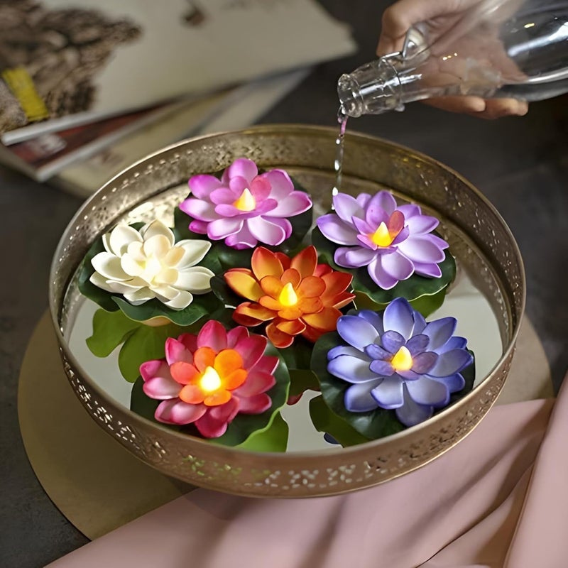 Amster Amster Floating LED Lotus Tea Light Candles SensorActivated Smokeless Multicolor for Pool Garden Home and Festival Decoration Pack of 6 6 