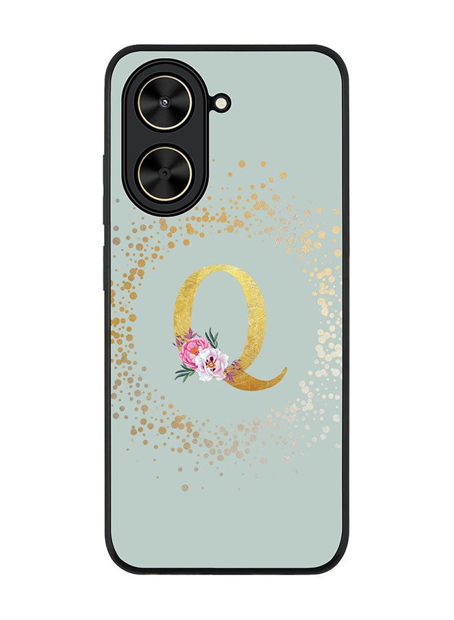 Stylizedd For Xiaomi Poco C71 / Redmi A5 4G Case,Slim fit Camera Protection, Shockproof Thin Phone cover  - Custom Monogram Floral - Q  (Light Grey )