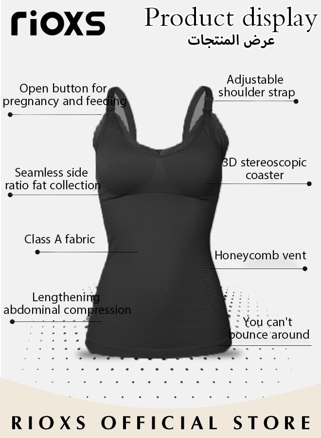 RIOXS Women's Nursing Vest,Pregnancy Slim Fit Vest Top For Mom,Elastic Fabric Breastfeeding Maternity Camisole,Ladies Free Nursing Vest Built-in Bra,Quick Clip-Down Access For Pumping/Nursing - Image 3