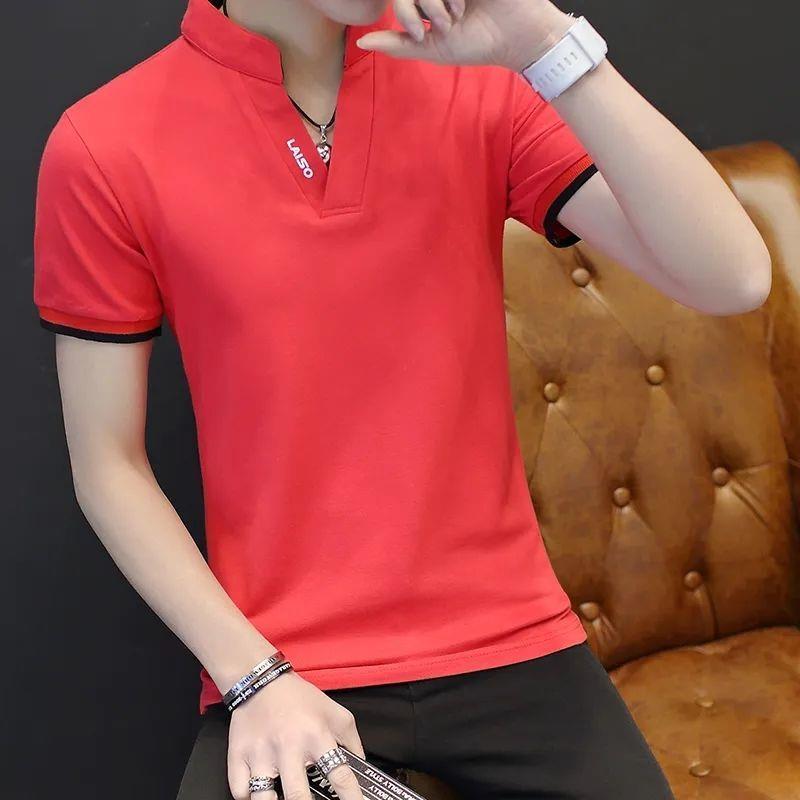 Short Shaft Mens Short Sleeve T-Shirt V-Neck Summer Body Blood Shirt Green - Image 2