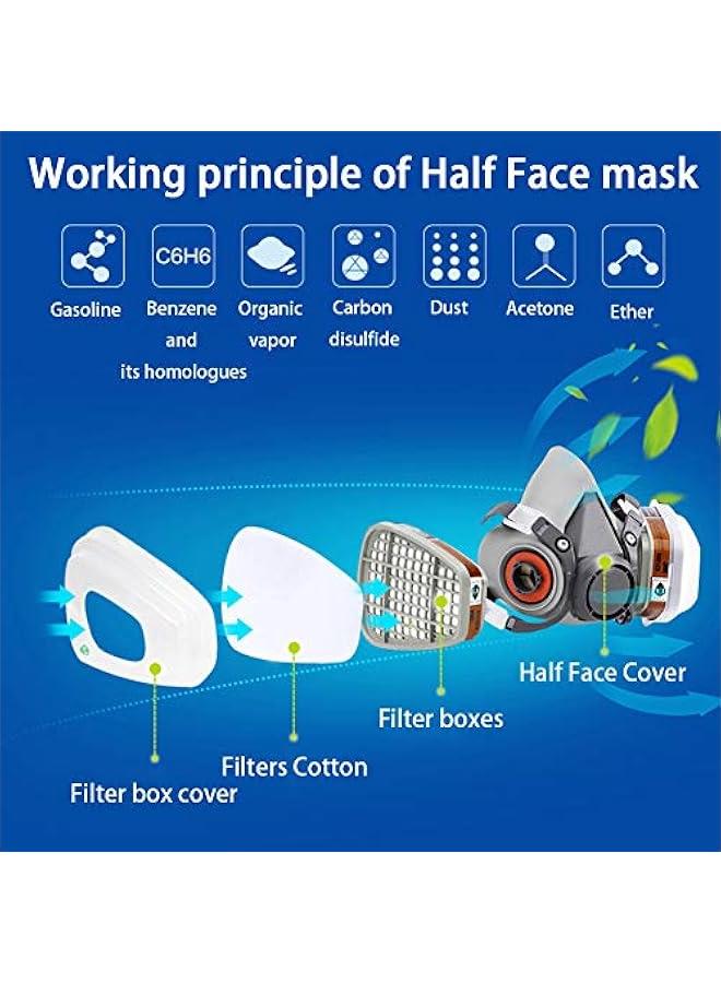 Arabest Respirator Mask Reusable Half Face Gas Cover/ Shield with Safety Glasses, Filters for Painting, Welding, Polishing, Woodworking and Other Work Protection (Medium)  - Image 2