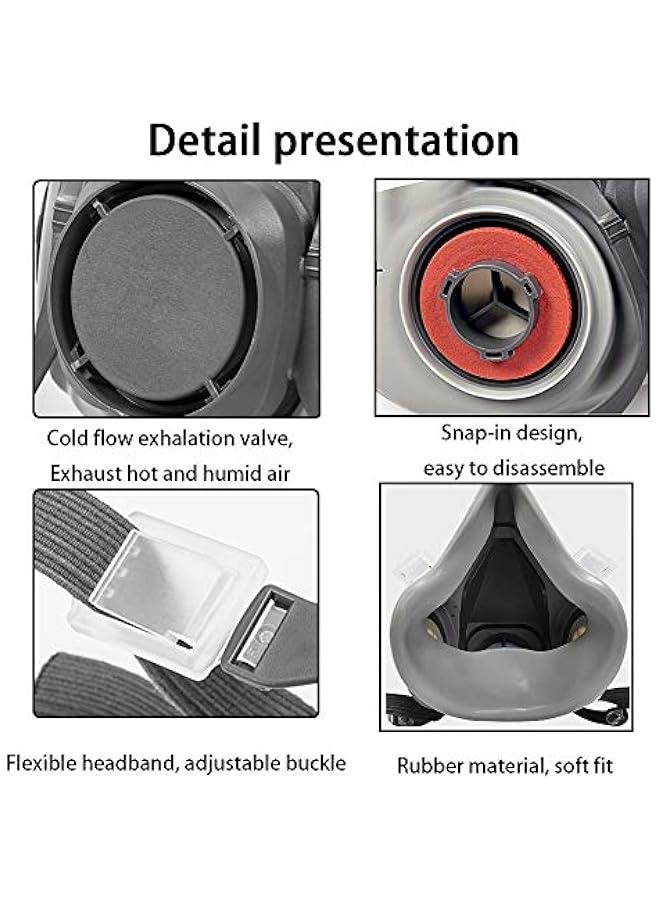 Arabest Respirator Mask Reusable Half Face Gas Cover/ Shield with Safety Glasses, Filters for Painting, Welding, Polishing, Woodworking and Other Work Protection (Medium)  - Image 4