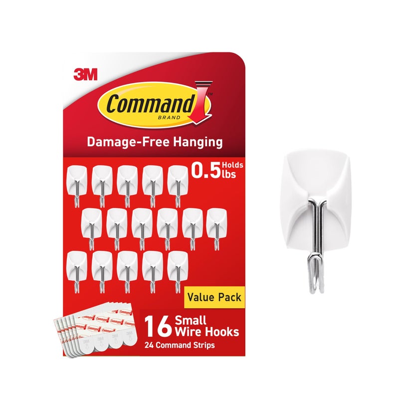 Command Small Wire Toggle Hooks, 16 Hooks and 24 Strips, Damage-Free Hanging Wall Hook with Adhesive, No Tools Required, Great for Home, Kitchen, and Office Organization, Holds up to 0.5 lb - Image 1