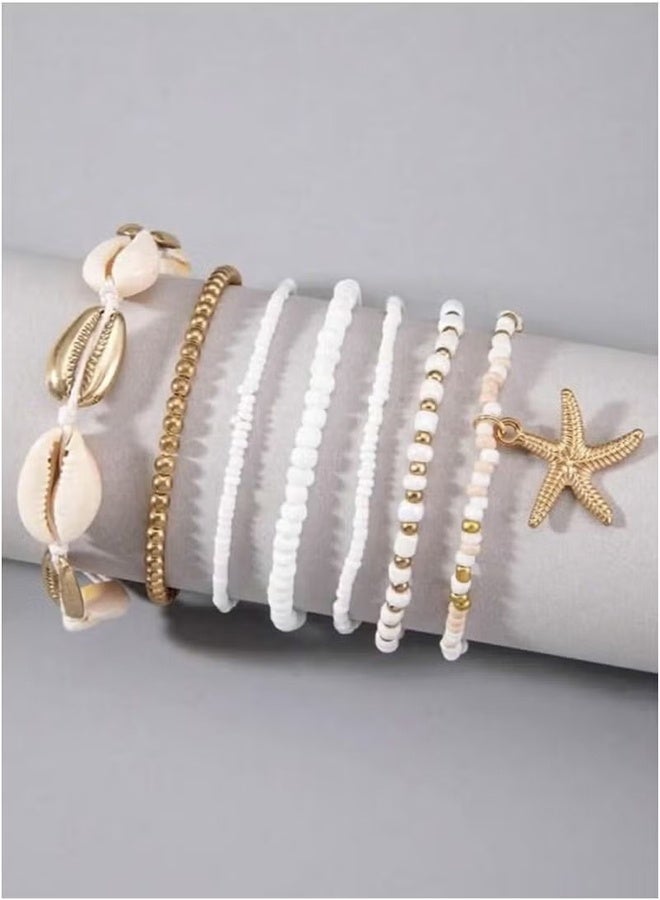 YJ 7Pcs Shell Anklet Set for Women Adjustable Boho Beaded Anklets Sea Shell Starfish Sea Turtle Ankle Bracelets Summer Beach Chainlets Foot Jewelry Accessories - Image 4